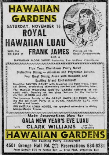 Hawaiian Gardens Restaurant and Motel - Nov 1968 Ad